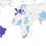 Pictured: Map of the distribution of projects analysed within the study ranging from lower (light blue) to higher (dark blue) distribution (Fig.1 in article, credit Springer Nature Limited).
